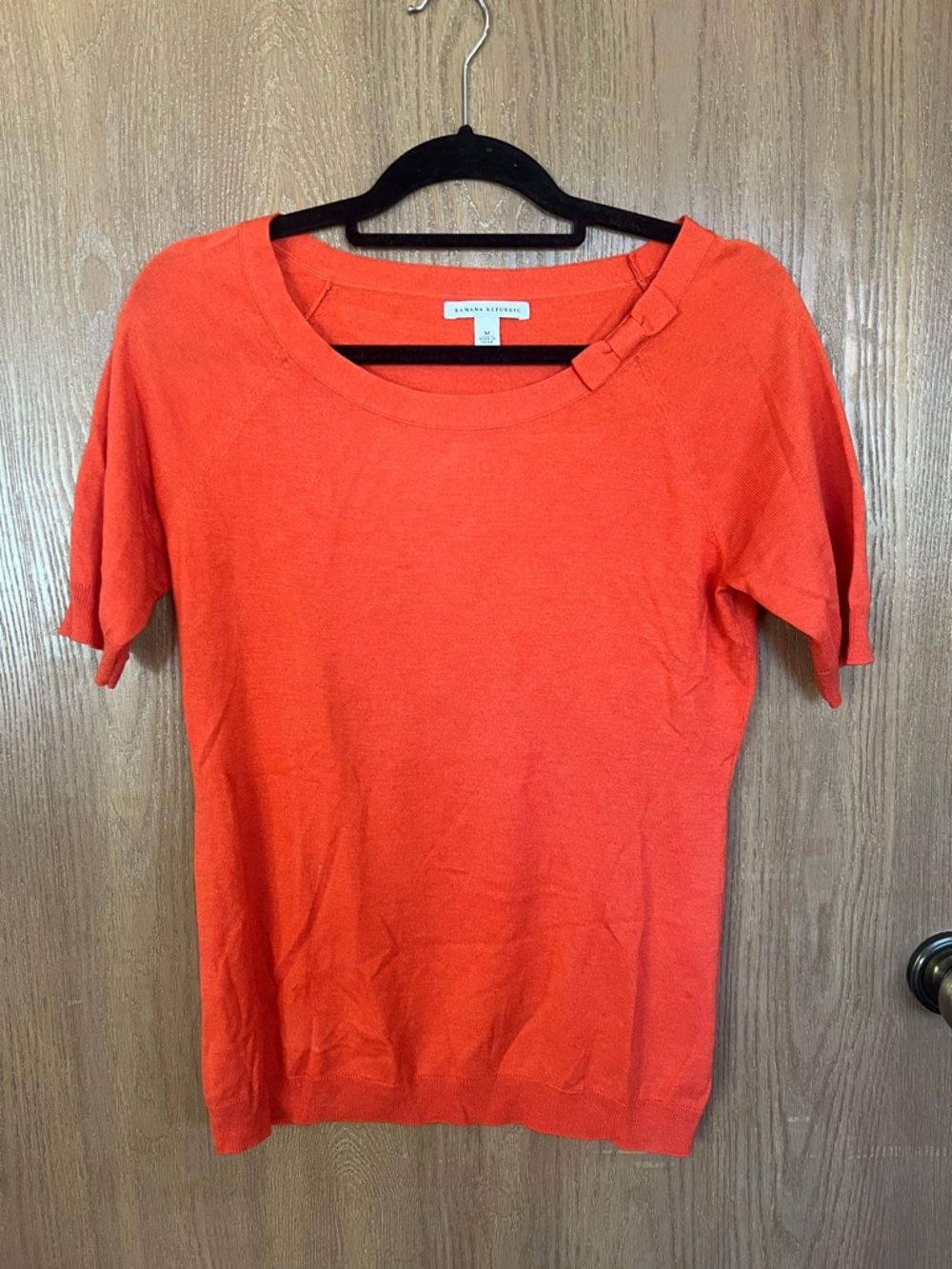 Banana Republic Orange Short-Sleeve Scoop Neck Sweater with Bow